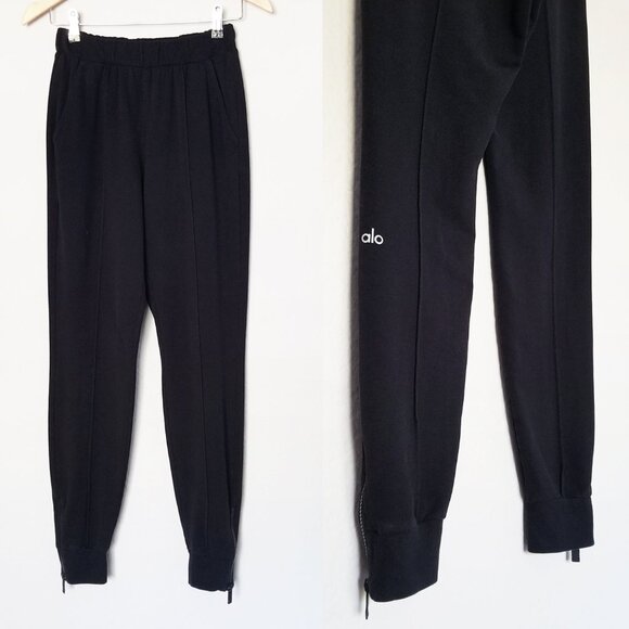 Alo Yoga Black Propel Jogger Zip Hem Sweatpant Black Center Seam Ultra Soft S - Picture 3 of 15